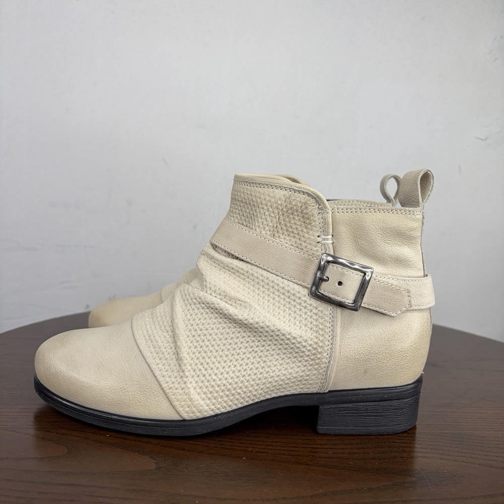 Miz Mooz Suzy Boots Women's 37 / 6.5 Wide Linen Leather Moto Biker Ankle Booties